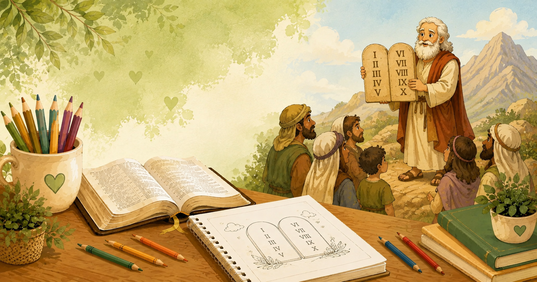 Atividades bíblicas dos 10 Mandamentos para crianças com desenhos para colorir e atividades educativas para imprimir.