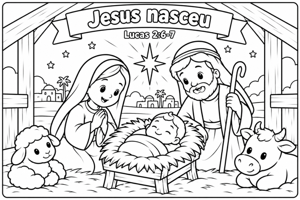 Atividade de Natal para colorir sobre o nascimento de Jesus