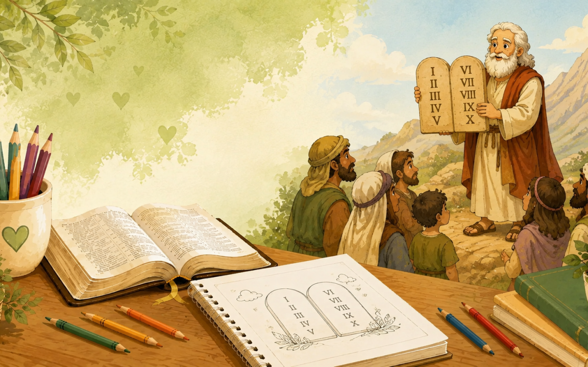 Atividades bíblicas dos 10 Mandamentos para crianças com desenhos para colorir e atividades educativas para imprimir.
